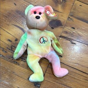 TY Beanie Baby Original 1996 Peace Bear Tie-Dye Rainbow w/ Swing Tag & Tush Tag